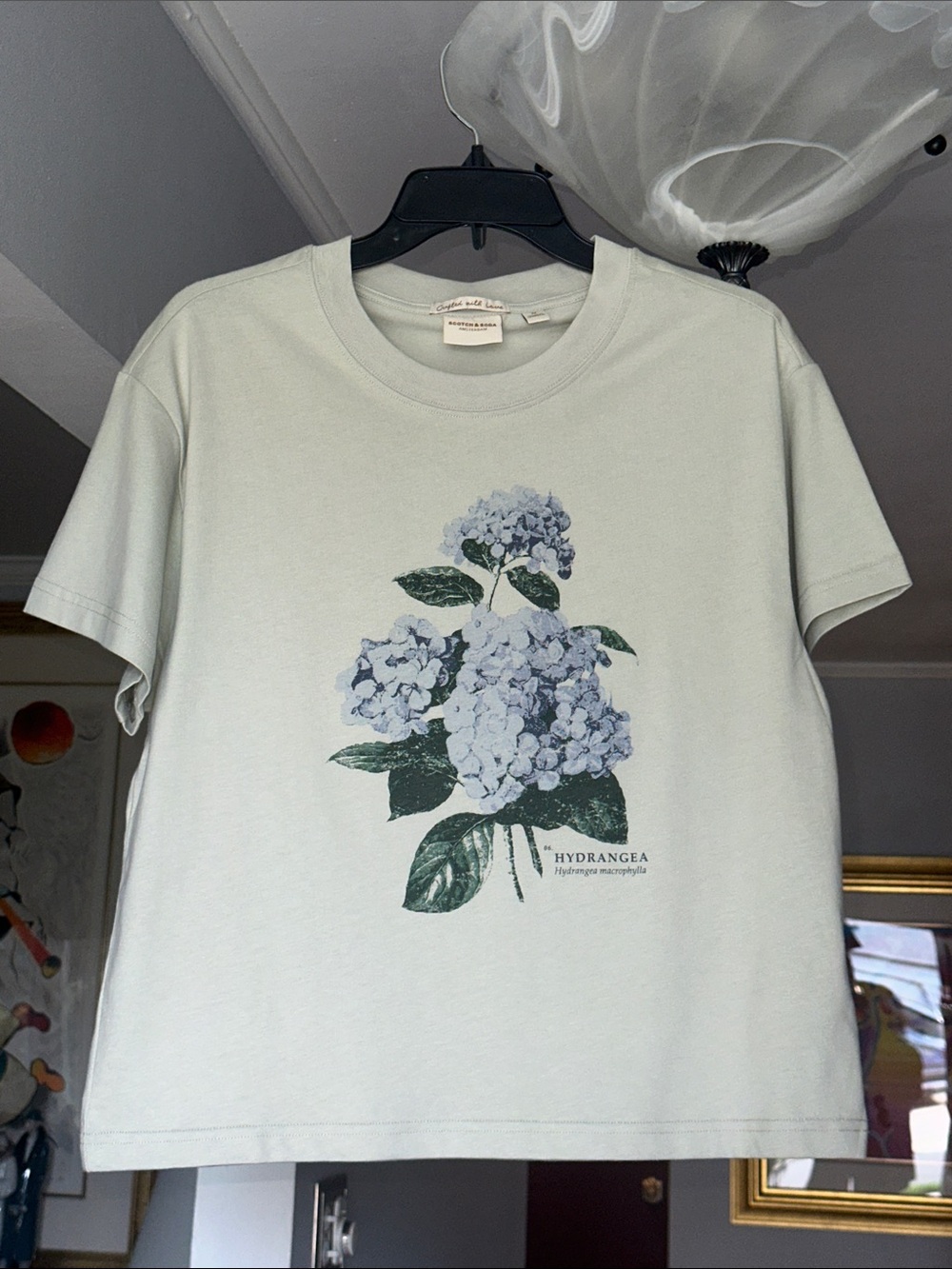 Scotch & Soda Light Sage Green Hydrangea Graphic Tee Sz M
